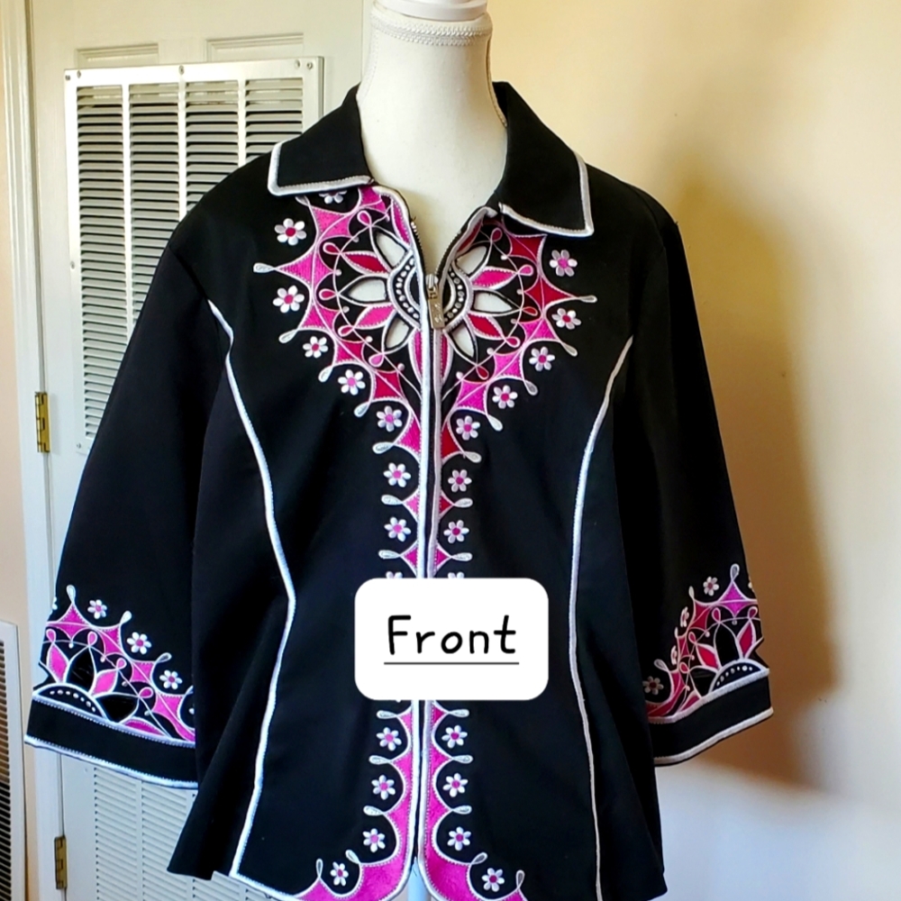 Bob Mackie Wearable Art with embroidery front,back, and sleeves. Size L